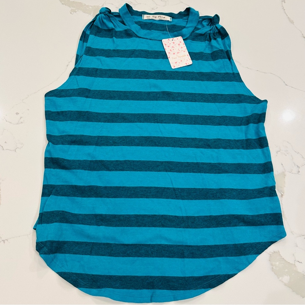 Free People We the Free The Twist Stripe Tank Top L Jungle Teal Boho Brand New